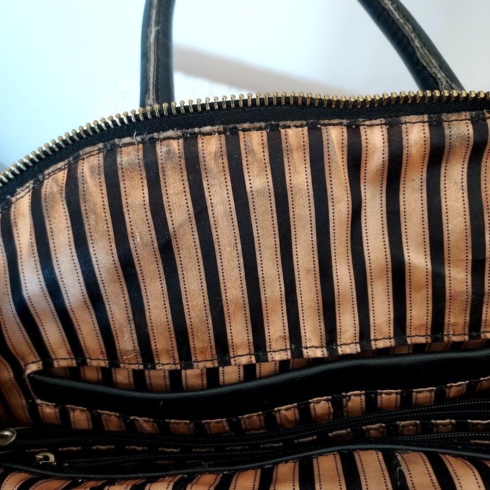 Large Black Tote Purse Bag with faux snake details satin lining - Picture 10 of 16